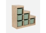 Mobile Contenitore Per Bambini A Scala Con 6 Contenitori, Verde Grigio