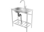 Lavello Da Incasso Indipendente - Vasca Singola Con Telaio - Senza Rubinetteria - Acciaio Inox - Dimensioni 75×40×75 Cm - Vasca 35×31×13 Cm - Portata 30 Kg - Argento
