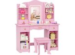 Tavolo Da Trucco Per Bambini - Set Da Toeletta - Specchio Led - Temperatura E Luminosità Regolabili - 3 Cassetti - Sgabello - Legno 95X34X118 Cm - Rosso