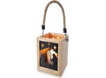 Orion | Lanterna - Portacandele In Legno - 14X20 Cm - Motivo Della Sacra Famiglia - Per Luci Da Tè - Legno Di Mango
