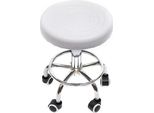 Sgabello Con Rotelle - Sgabello Da Bar/Salotto - Regolabile In Altezza - Girevole A 360° - Portata 150 Kg - 45-57 Cm - Seduta Ø33 Cm - 5 Rotelle - Avorio