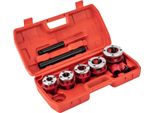 Set Di Filiere Per Tubi - Utensile Filettatore Manuale - 5 Teste Di Taglio 0,95/1,27/1,91/2,54/3,18 Cm - Acciaio Ad Alto Tenore Di Carbonio - Zincato, Temprato - Rosso