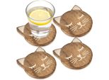 Orion | Sottobicchiere Per Tazze - In Legno - A Forma Di Gatto - 10X11 Cm - 4 Pezzi - Legno Di Mango