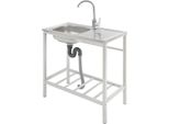 Lavello Da Cucina - Lavello Monobacino Indipendente - Acciaio Inossidabile - Con Rubinetto Orientabile A 360° - 1 Foro - Argento