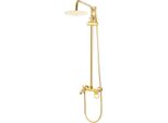 Sistema Doccia - Montaggio A Parete - Soffione Doccia Rotondo 15 Cm - Regolabile In Altezza 80-117 Cm - Soffione Girevole A 360° - Ottone - Oro