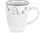 Orion | Tazza Da Caffè - Tazza Per Bere 380 Ml - Con Manico - In Porcellana - Bianco - Motivo Con Gatto - Lavabile In Lavastoviglie