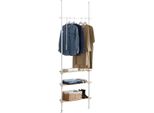 Appendiabiti Regolabile - Appendiabiti Telescopico Da Pavimento A Soffitto - Larghezza 97 Cm - Altezza 193-262 Cm - 1 Barra Appendiabiti - 3 Ripiani - Bianco