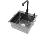 Lavello Da Cucina - Vasca Singola - Acciaio Inossidabile, 45×45×18 Cm, Quadrato, Con Rubinetto, 2 Fori - Nero