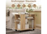Tavolino Con Rotelle - FBT34-N - Due Ripiani - Con Vano Portaoggetti E Scomparti - Legno - Dimensioni 70×35×60 Cm - Grigio Scuro
