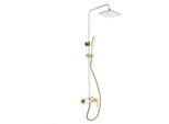 Sistema Doccia A Parete - Set Doccia G1/2 - Doccia A Mano E Soffione - Regolabile In Altezza - Soffione Quadrato - Ottone - Bianco/Oro