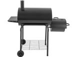 Barbecue A Carbonella Da Esterno - Bbq Smoker - Ghisa - Ripiano Laterale - Ruote - Ripiani - 147×70×126 Cm - Nero