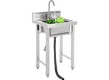 Lavello Industriale - Vasca Singola Indipendente In Acciaio Inox - Con Rubinetteria - Mobile - 50 X 50 X 93 Cm - Argento