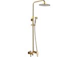 Sistema Doccia Per Bagno - Miscelatore Con Set Doccia - Montaggio A Parete - Soffione Doccia Da 20 Cm - 2 Maniglie - Valvola In Ceramica - Ottone E Acciaio Inossidabile - Oro