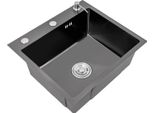 Lavello Da Cucina - Vasca Singola - 50 X 45 Cm - Acciaio Inossidabile - Con Rubinetto - 1 Foro - Nero Opaco