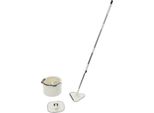 Mop Con Secchio - Set Per La Pulizia - Microfibra - Manico In Acciaio Inossidabile - Testina In Pp - Bianco