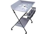 Fasciatoio - Stazione Fasciatoio - Regolabile In Altezza - Pieghevole - 4 Ruote Piroettanti - Ripiano - 80 X 63 X 96 Cm - Portata 25 Kg - Grigio