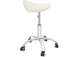 Sgabello Da Salotto - Sgabello A Sella Con Rotelle - Regolabile In Altezza Da 47 A 62 Cm - Imbottitura Seduta 40 Mm - 5 Rotelle, Girevole A 360° - Portata Massima 130 Kg - Seduta 37×34 Cm - Bianco