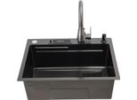 Lavello Da Cucina - Vasca Singola - Con Rubinetto - Acciaio Inossidabile 304 - Portacoltelli - 60×45×22 Cm - Nero