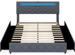 Letto Imbottito Costway 160X200 Cm Con Led, 2 Porte Usb, Rete Matrimoniale Con Cassetti, Testiera Regolabile E Rete A Doghe, Senza Materasso