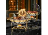 Set Di Scaldavivande Chafing Dish - Rotondo In Acciaio Inossidabile 4,7 L - Set Da 2 - Per Buffet E Feste In Casa - Marrone