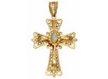 Kreuzanhänger FIRETTI Schmuck Geschenk Gold 375 Halsschmuck Anhänger Halskette Kreuz, gold (gelbgold, 375, weiß, weiß), Schmuckanhänger, Damen, Gelbgold 375, 2,95 g, Kreuzanhänger, mit Opal
