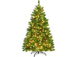 Costway 135Cm Albero Di Natale Artificiale Con Led Bianco Caldo, Supporto In Metallo, Pigne, Bacche Rosse&Sistema Pieghevole, , Albero Di Natale Aghi In Pvc, Verde