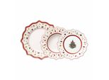 Geschirr-Set VILLEROY & BOCH Teller-Set Toy's Delight weiß-rot, bunt (weiß, rot), 12 tlg., Porzellan, Geschirr-Sets, Geschirr-Set