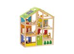 Puppenhaus HAPE Vierjahreszeiten, bunt, Puppenhäuser, KinderB:60cm H:73cm T:40cm, Holz, Puppenhaus, inkl. Puppenmöbel, B:60cm H:73cm T:40cm
