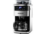 HANSEATIC Kaffeemaschine mit Mahlwerk HCMG105015SD, silber (schwarz, silber), 1,5 l, 15, Kaffeemaschinen, mit LCD Display und Timer, Kaffeemaschine mit Mahlwerk