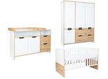 Babymöbel-Set ARTHUR BERNDT Babyzimmer Set »Maxim« 3-teilig, Baby, Gr. B/H: 70cm x 140cm, weiß (kreideweiß, artisan, oak, nachbildung), Hartfaserplatte, Holzwerkstoff, Massivholz, Melamin, Metall, Schlafzimmermöbel-Sets Babymöbel-Set, Gedämpfte Türen und Schubkästen