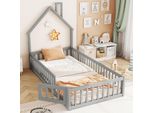 Letto A Casetta, 90 X 200 Cm, Lettino Con Camino, Letto Con Rete A Doghe (Senza Materasso), Legno Di Pino, Stile Minimalista