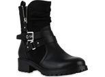 Van Hill Donna Stivali Biker Leggermente Foderati Stivaletti Scarpe Fibbie 841452, Colore: Nero, Taglia: 38