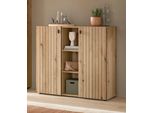 Schuhschrank Home Affaire "Tatio, Breite 106 Cm, Rillenoptik, Offene FäCher, 2 TüRen", Evoke Oak Nachbildung, B:106Cm H:96Cm T:37Cm, Fsc-Zertifizierter Holzwerkstoff, SchräNke, Schuhschrank, Schuhschrank, Schuhkommode, Flurkommode, Kommode