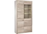 Vitrine Otto Home "Silkeborg", Weiß (Eiche Weiß Gekalkt Teilmassiv), B:90Cm H:170Cm T:35Cm, Holz Teilmassiv, SchräNke, Vitrine, Teilmassiv, SchöNe Grifflose Optik