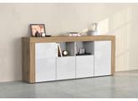 Sideboard Otto Home "Chronos Breite 200 Cm Mit 4 TüRen, 2 Offene Und 8 Geschlossene FäCher", Weiß (Weiß Hochglanz, Eiche Wotan), B:200Cm H:85Cm T:40Cm, Sideboards, Sideboard, Sideboard,Kommode, Schrank, Grifflos Mit Push To Open, Made In Italy