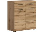 Schuhschrank Home Affaire "Siena, Breite 90 Cm, 2 TüRen, 2 EinlegeböDen, 3 FäCher, 2 SchubkäSten", Eichefarben, Weiß Hochglanz, B:90Cm H:96Cm T:37Cm, Fsc-Zertifizierter Holzwerkstoff, SchräNke, Schuhschrank, Schuhkommode, Kommode, Anrichte, Sideboard