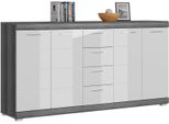 Kommode Home Affaire "Siena, Breite 165Cm, 4 TüRen, 4 SchubkäSten, 8 EinlegeböDen, 12 FäCher", Grau (Front: Weiß Hochglanz Tz, Korpus: Rauchsilber Nb, Absetzung: Rauchsilber Nb), B:165Cm H:85Cm T:37Cm, Sideboards, Kommode, Schuhkommode, Schuhschrank, Anrichte, Sideboard