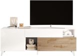 Lowboard Home Affaire "Monaco In Breite 181 Cm, Tv-Schrank Mit TüR, Klappe Und Schubkasten", Weiß (Weiß Hochglanz Lack, Eiche Cadiz Nb), B:181Cm H:67Cm T:42Cm, Sideboards, Lowboard, Mediaboard – Sanftes SchließEn, Edles Design, Platz FüR Alles