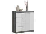 Kommode Home Affaire "Siena, Breite 80 Cm, 1 TüR, 2 EinlegeböDen, 3 FäCher, 4 SchubkäSten", Grau (Front: Weiß Hochglanz Tz, Korpus: Rauchsilber Nb, Absetzung: Rauchsilber Nb), B:80Cm H:85Cm T:37Cm, Sideboards, Kommode, Schuhkommode, Schuhschrank, Anrichte, Sideboard