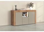 Sideboard Otto Home "Chronos Breite 155 Cm Mit 3 TüRen, 1 Offenes Und 6 Geschlossene FäCher", Taube Matt, Eiche Wotan, B:155Cm H:85Cm T:40Cm, Sideboards, Sideboard, Sideboard,Kommode, Schrank, Grifflos Mit Push To Open, Made In Italy