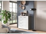 Kommode Home Affaire "Rumba, Breite 80Cm, In Rauchsilber Nachbildung/Weiß Hochglanz", Grau (Rauchsilber Nachbildung, Weiß Hochglanz Tiefzieh), B:80Cm H:85Cm T:37Cm, Sideboards, Kommode, Kommode, Sideboard, Schrank