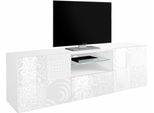 Lowboard Home Affaire "Miro", Weiß (Weiß Hochglanz Lack Mit Siebdruck), Sideboards, Lowboard, Breite 181 Cm Mit Dekorativem Siebdruck