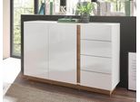 Sideboard Home Affaire "Clair Sideboard 53", Weiß (Weiß Hochglanz, Grandson Oak), B:138Cm H:91Cm T:40Cm, Holzwerkstoff, Sideboards, Sideboard, Breite 138 Cm
