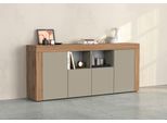 Sideboard Otto Home "Chronos Breite 200 Cm Mit 4 TüRen, 2 Offene Und 8 Geschlossene FäCher", Taube Matt, Eiche Wotan, B:200Cm H:85Cm T:40Cm, Sideboards, Sideboard, Sideboard,Kommode, Schrank, Grifflos Mit Push To Open, Made In Italy