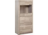 Vitrine Otto Home "Silkeborg", Weiß (Eiche Weiß Gekalkt Teilmassiv), B:60Cm H:125Cm T:35Cm, Holz Teilmassiv, SchräNke, Vitrine, SchöNe Grifflose Optik, Teilmassiv