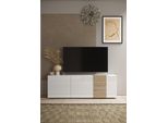 Lowboard Home Affaire "Venus, Tv-Bank", Weiß (Weiß Hochglanz Lack, Eiche Cadiz Nb), B:181Cm H:59Cm T:44Cm, Sideboards, Lowboard, Breite 181 Cm