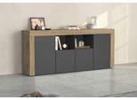 Sideboard Otto Home "Chronos Breite 200 Cm Mit 4 TüRen, 2 Offene Und 8 Geschlossene FäCher", Grau (Anthrazit Matt, Eiche Wotan), B:200Cm H:85Cm T:40Cm, Sideboards, Sideboard, Sideboard,Kommode, Schrank, Grifflos Mit Push To Open, Made In Italy