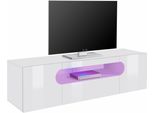Lowboard Home Affaire "Real,Lowboard,Tv-Kommode,Tv-MöBel,Breite 150 Kompl. Hochglanz Lackiert", Weiß (Weiß Hochglanz), B:150Cm H:41Cm T:40Cm, Sideboards, Lowboard, Mit 2 Abgerundeten TüRen,1 Klappe,Die Ein Ovales Offenes Fach Bilden