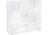 Highboard Home Affaire "Dama HöHe 111 Cm, Breite 121 Cm, Kommode 2 TüRen, Hochkommode", Weiß (Weiß Hochglanz Lack), Sideboards, Highboard, Front In 3D-Optik, Viel Stauraum, Verschiedene Farben