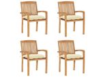 The Living Store Sedie Da Giardino Impilabili Con Cuscini 4 Pz. Legno Massiccio Di Teak